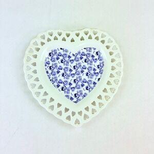 Heart Shaped Decorative Ceramic Plate Floral Rose Reticulated Lattice Edge